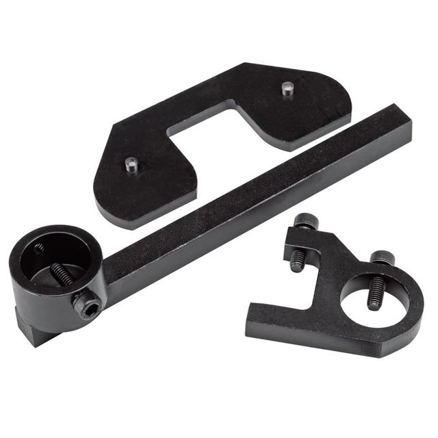 Draper 18090 Balance Shaft Setting and Locking Kit featuring three black metal tools with various shapes and holes, designed for use with CITROEN and FORD vehicles.