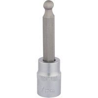 Silver Draper Expert 7mm ball end hexagonal socket bit with 3/8" square drive, featuring a textured grip.