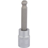 Silver Draper Expert ball end hexagonal socket bit, 3/8" square drive, 8mm, with textured grip and smooth finish.