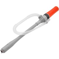 Gray and orange Draper Expert battery-operated DEF/AdBlue pump with flexible hose for 20-litre drums.