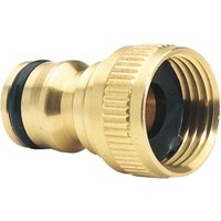 Brass garden hose tap connector with ribbed grip and rubber seal, 1/2" size by Draper Expert.