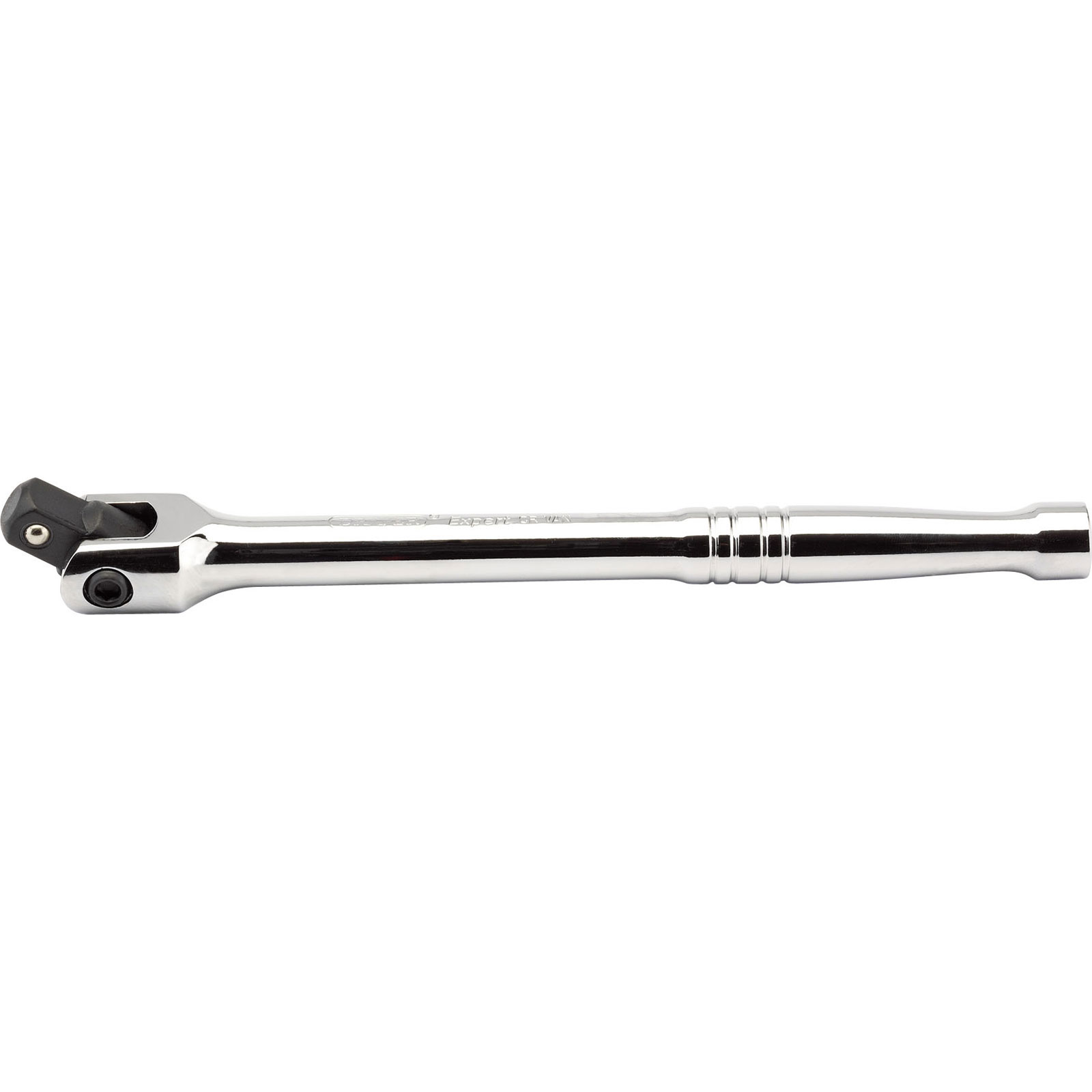 Draper Expert 16799 1/2" square drive breaker bar, 250mm long, featuring a shiny chrome finish, sturdy metal construction, and a pivoting head for enhanced leverage.