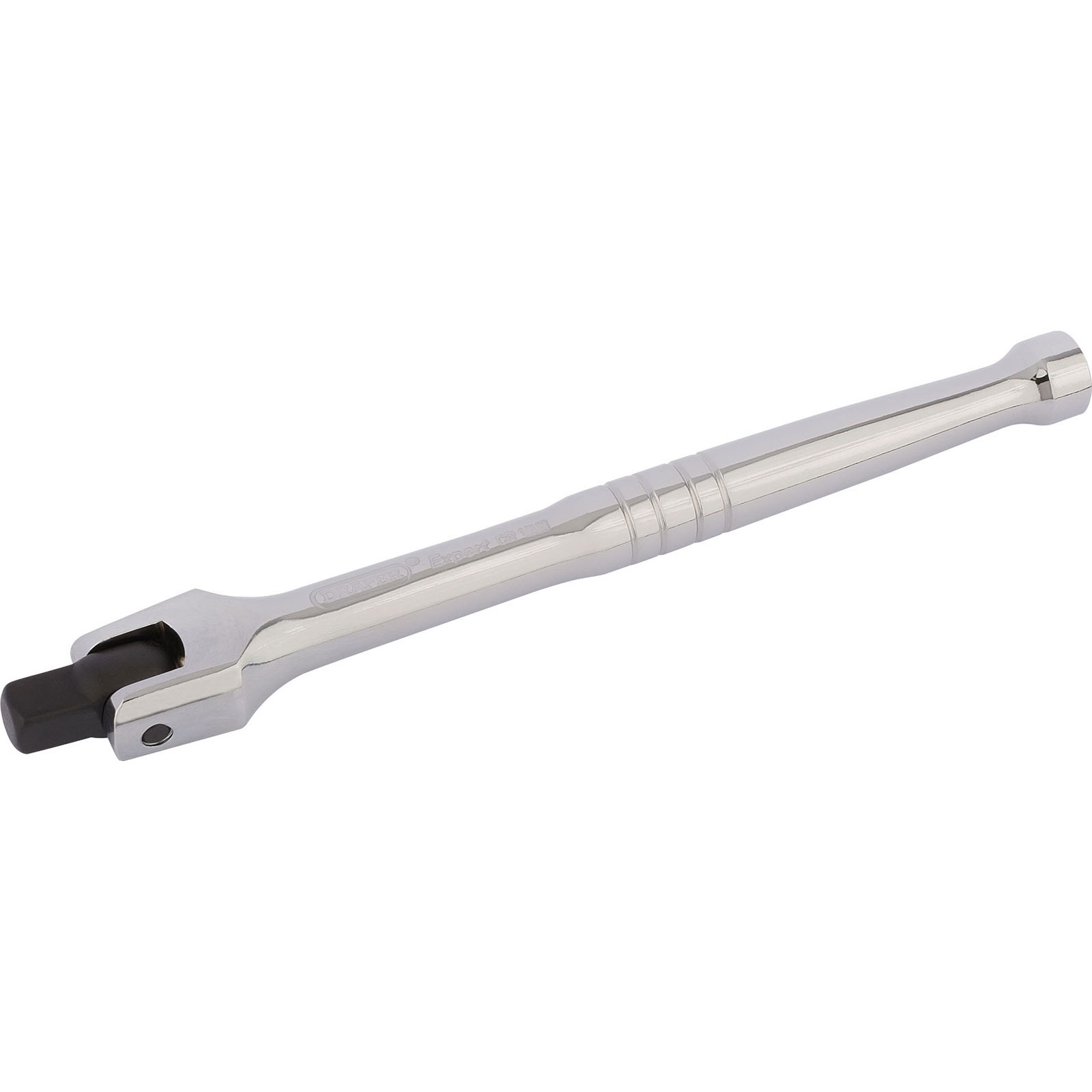 Draper Expert 16798 3/8" square drive breaker bar, 200mm long, featuring a shiny chrome finish, sturdy metal construction, and a black square drive head for durability.