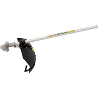 Draper Expert brush cutter with silver shaft, black guard, and trimmer attachment, 255mm blade, 440mm length.