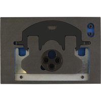 Black and silver Draper Expert timing kit with precision cutouts and blue accents for Mercedes-Benz and Jeep engines.