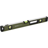 Green Draper Expert spirit level with carry handle, three bubble vials, and black end caps.