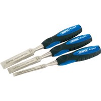 Set of three Draper Expert chisels with bevel edges, 150mm, featuring blue and black ergonomic handles.