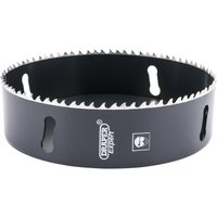 Black Draper Expert cobalt hole saw, 152mm, with sharp teeth and brand logo on the side.