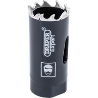 Black Draper Expert cobalt hole saw, 22mm, with jagged teeth and logo on the side.