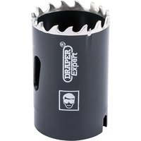 Black Draper Expert cobalt hole saw, 32mm, with sharp teeth and brand logo on the side.