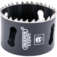 Black Draper Expert cobalt hole saw, 64mm, with sharp teeth and brand logo on the side.