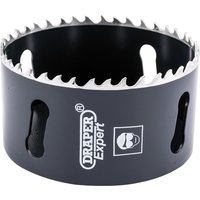 Black Draper Expert cobalt hole saw, 80mm, with sharp silver teeth and side ventilation slots.