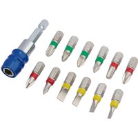 Draper Expert 13-piece screwdriver bit set with colored bands and blue magnetic holder.
