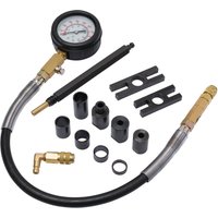Draper Expert diesel compression test kit with gauge, hoses, adapters, and fittings, 13 pieces in total.