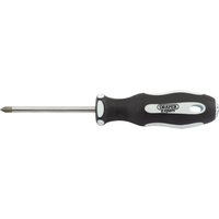 Draper Expert screwdriver with black soft grip handle, cross slot tip, and 75mm shaft.