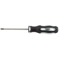 Black and white Draper Expert screwdriver with soft grip handle, cross slot tip, and 100mm shaft.