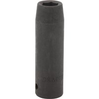 Black Draper Expert deep impact socket, 1/2" square drive, 13mm, cylindrical shape with hexagonal opening.
