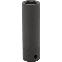 Black Draper Expert deep impact socket, 1/2" square drive, 16mm, cylindrical shape with a hexagonal opening.