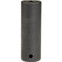Black Draper Expert deep impact socket, 1/2" square drive, 18mm, cylindrical with a smooth matte finish.