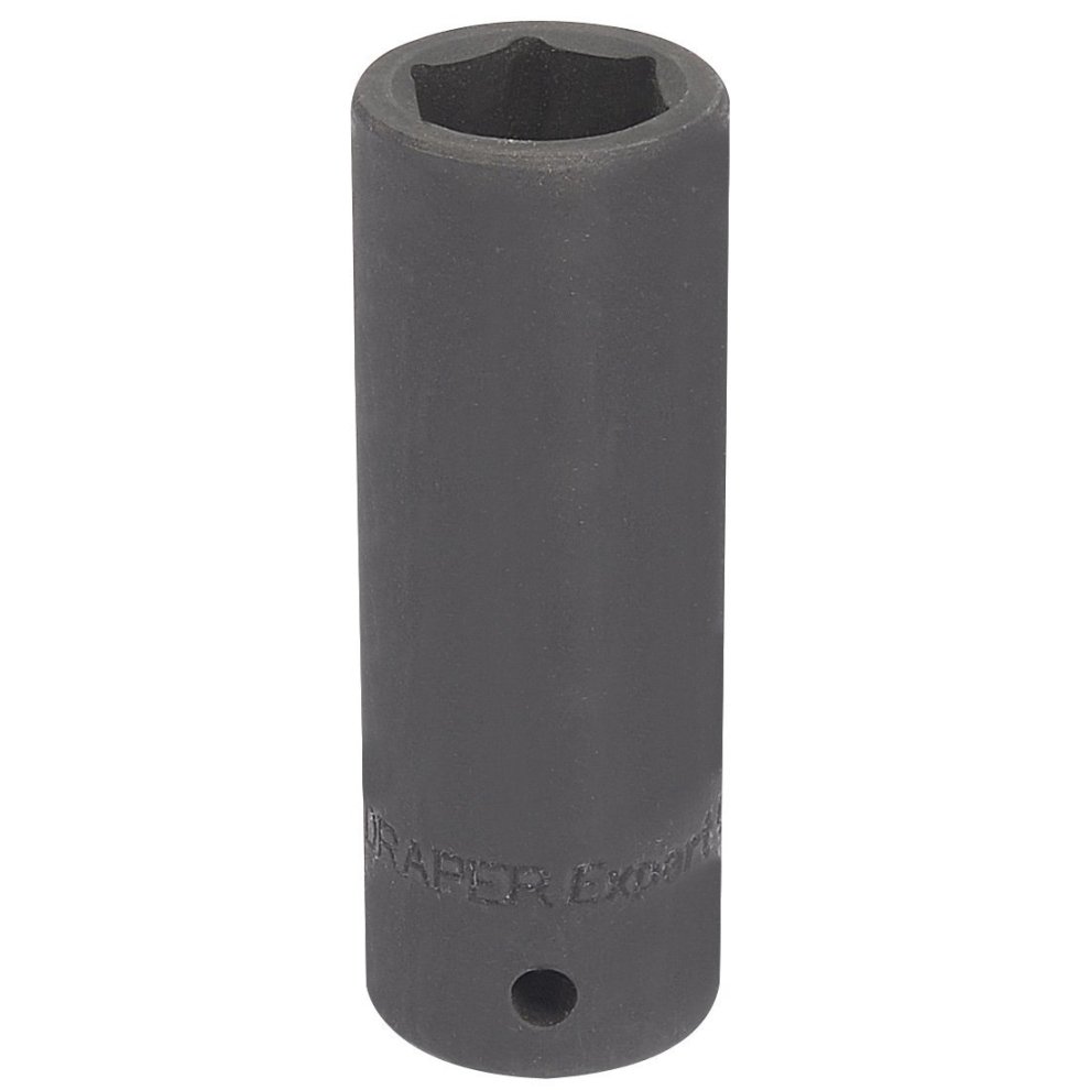 Black 19mm 1/2" square drive deep impact socket with a smooth, matte finish and engraved "Draper Expert" branding on the side.