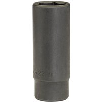 Black Draper Expert deep impact socket, 1/2" square drive, 22mm, cylindrical shape with engraved size marking.