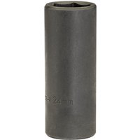 Black Draper Expert deep impact socket, 1/2" square drive, 24mm size, cylindrical shape with engraved size marking.