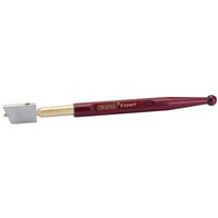 Red Draper Expert diamond glass cutter, 180mm, with gold accents and a precision cutting wheel.