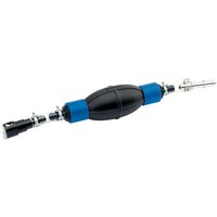 Black and blue Draper Expert Diesel Priming Pump with rubber bulb and metal connectors on both ends.