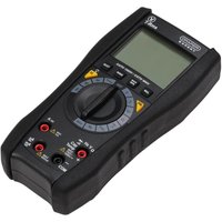 Black Draper Expert digital multimeter with large LCD screen, rotary dial, and multiple input ports.