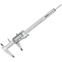 Silver Draper Expert digital vernier calipers with LCD screen and precision measuring jaws.