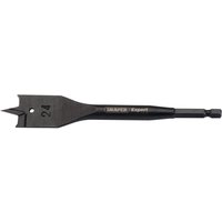 Black Draper Expert flat wood bit, 24mm, with pointed tip and hex shank, marked with "24" and "Draper Expert" text.