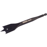 Draper Expert flat wood bit, 25mm, black steel with sharp spade tip and hex shank, engraved logo on the shaft.