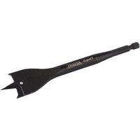 Black Draper Expert flat wood bit, 28mm, with sharp spade tip and hex shank for precision drilling.