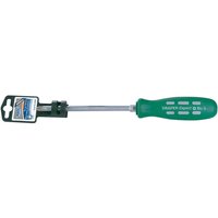 Green-handled Draper Expert PZ Type screwdriver, No.3 x 150mm, with a metal shaft and labeled packaging.