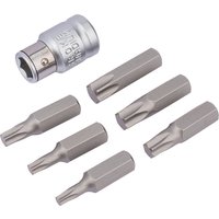 Draper Expert 7-piece TX-STAR bit set with silver hex bits and a 3/8" square drive bit holder.