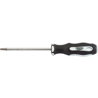 Draper TX-STAR screwdriver with black soft grip handle and silver shaft, T10T x 75mm size.
