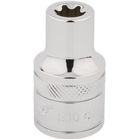 Chrome Draper TX-STAR socket, 1/2" square drive, E10, with knurled grip and polished finish.