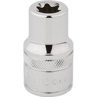 Silver Draper TX-STAR socket, 1/2" square drive, E12, with knurled grip and polished finish.