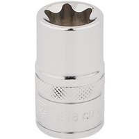 Silver Draper TX-STAR socket, 1/2" square drive, E18 size, with knurled grip and polished finish.