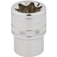 Silver Draper Expert TX-STAR socket, 1/2" square drive, E24, with knurled grip and polished finish.