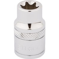Silver Draper TX-STAR socket, 3/8" square drive, E11, with knurled grip and polished finish.