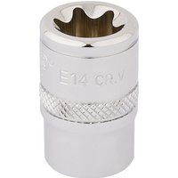 Silver Draper TX-STAR socket, 3/8" square drive, E14 size, chrome finish with knurled grip and engraved markings.