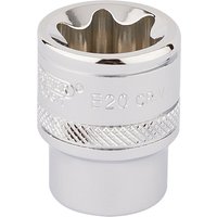 Silver Draper TX-STAR socket, 3/8" square drive, E20 size, with knurled grip and polished finish.