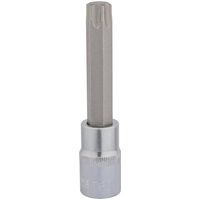 Silver Draper TX-STAR socket bit, 1/2" square drive, T60 x 100mm, with a long, ribbed shaft and shiny finish.
