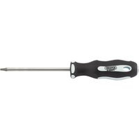 Black and silver Draper TX-STAR screwdriver, T15 x 100mm, with soft grip handle and chrome-plated shaft.