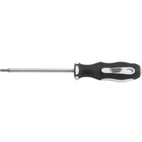 Black and silver Draper TX-STAR screwdriver with soft grip handle, T9 tip, 75mm shaft.