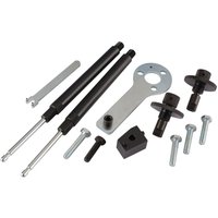 Black and silver Draper Expert engine timing kit with rods, bolts, and circular gauge for Fiat, Alfa Romeo, Chrysler, Lancia.