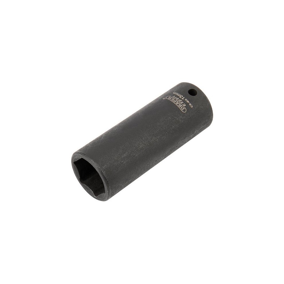 Black 13mm 1/4" square drive deep socket from Draper Expert, featuring a 6-point design and Hi-Torqยฎ technology for improved grip and torque.