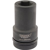 Black Draper Expert HI-TORQ deep impact socket, 1" square drive, 26mm size, with engraved branding and size details.