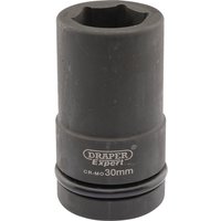 Black Draper Expert HI-TORQ deep impact socket, 1" square drive, 30mm size, with engraved branding and size details.